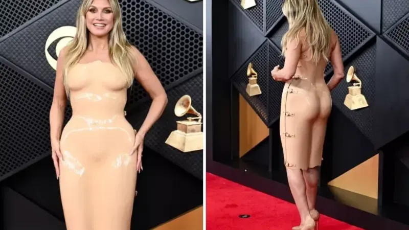 Heidi Klum'un Grammy'deki çıplak illüzyonlu elbisesi ''Yok Artık'' dedirtti